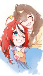 Rule 34 | 2girls, :d, ahoge, animal ears, blue eyes, blue sweater, blush, braid, brown hair, cardigan, cheese hair ornament, commentary request, crying, food-themed hair ornament, hair ornament, hakos baelz, hand on another&#039;s arm, highres, hololive, hololive english, hug, hug from behind, jewelry, looking at another, low ponytail, low twintails, matching ring, mouse ears, mouse girl, multicolored hair, multiple girls, nanashi mumei, official alternate costume, one eye closed, open mouth, ponytail, puffy sleeves, red hair, ring, sharp teeth, shirt, sleeves past wrists, smile, streaked hair, sweater, tearing up, tears, teeth, twintails, virtual youtuber, white shirt, yellow cardigan, yuyaiyaui