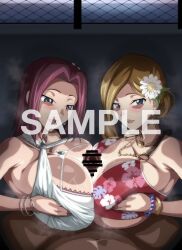 2girls breasts code_geass double_paizuri huge_breasts iwao_(pixiv258710) kouzuki_kallen long_hair milly_ashford multiple_girls sample_watermark watermark
