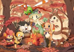 alolan_form alolan_raticate animal_focus autumn_leaves black_eyes bonfire breloom brown_fur charmander closed_eyes commentary_request creatures_(company) diglett eating fangs fire forest furret game_freak gen_1_pokemon gen_2_pokemon gen_3_pokemon gen_5_pokemon gen_7_pokemon gen_8_pokemon highres leaf monkey morpeko morpeko_(full) mouse_(animal) nature nintendo no_humans open_mouth pansear pokemon pokemon_(creature) q-chan scraggy sizzlipede standing tail teeth tree two-tone_fur white_fur yanma yungoos