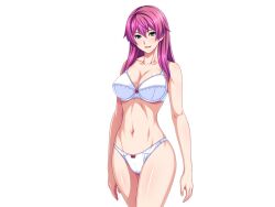 1girl aqua_eyes bow bow_bra bow_panties bra breasts cleavage collarbone cowboy_shot game_cg gentle_sasaki large_breasts long_hair looking_at_viewer navel non-web_source official_art open_mouth panties pink_hair purple_hair shindou_hatsune smile solo soukou_senki_prism_reica standing transparent_background underwear underwear_only white_bra white_panties