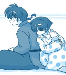 Rule 34 | 1boy, 1girl, closed eyes, pajamas, pig plush, ranma 1/2, saotome ranma, stuffed animal, stuffed toy, tendou akane, wanta (futoshi)