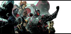 6+boys absurdres android armor avengers_(series) black_hair blade_(marvel) blade_(series) blonde_hair breasts cleavage crossover dark-skinned_male dark_skin dhampir enchantress_(marvel) facial_hair glowing glowing_eyes helmet highres hood juggernaut_(x-men) kjlbs marvel moon_knight multiple_boys multiple_crossover open_mouth red_eyes robot short_hair smile sunglasses ultron undead vampire weapon wolverine_(x-men) x-men x-men:_the_animated_series