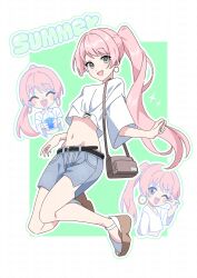 1girl bang_dream! bang_dream!_it&#039;s_mygo!!!!! blush chihaya_anon closed_eyes commentary cup disposable_cup earrings fang grey_eyes highres jewelry long_hair one_eye_closed open_mouth ora_(oraora_oekaki) pink_hair ponytail simple_background