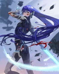 Rule 34 | blue hair, highres, long hair, nahobino, protagonist (smtv), shin megami tensei, shin megami tensei v, very long hair, yellow eyes