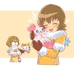 Rule 34 | &gt; &lt;, 4girls, bag, blue eyes, blush stickers, brown hair, coat, fairy, fur trim, glasses, handbag, heart, heartcatch precure!, holding, ichinose minori, kururun (precure), mittens, multiple girls, myoudouin itsuki, piku (another pikuru), potpourri (heartcatch precure!), precure, seal (animal), short hair, smile, tropical-rouge! precure, upper body, winter clothes, winter coat