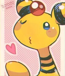 ampharos artist_name blowing_kiss blush blush_stickers commentary_request gen_2_pokemon heart nintendo no_humans one_eye_closed outline pink_outline pokemon pokemon_(creature) pokemon_focus portrait solo tansho
