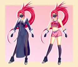 Rule 34 | 1girl, animal print, armpits, arms at sides, artist request, black bodysuit, black footwear, black gloves, black mask, blush, bodysuit, boots, bow, bow camisole, bow panties, boyshort panties, breasts, camisole, capcom, chain, character name, reference sheet, clenched hands, unworn clothes, collarbone, delinquent, embarrassed, eyelashes, female focus, full body, gloves, heart, heart print, high ponytail, highres, himezaki aoi, justice gakuen, legs, long hair, mask, medium breasts, midriff, moero! justice gakuen, multiple views, name tag, navel, neck, panties, parted bangs, pink boyshorts, pink camisole, ponytail, rabbit print, red hair, ribbon camisole, bow panties, sailor collar, shiritsu justice gakuen, sidelocks, simple background, skin tight, spiked hair, standing, tag, thighs, underwear, underwear only, very long hair