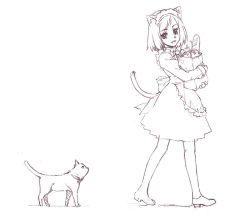 animal_ears cat cat_ears cat_tail greyscale groceries maid monochrome nyaou original sketch solo tail