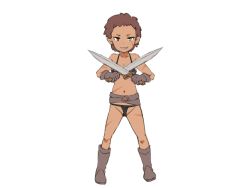 1girl black_panties bra dual_swords dual_wielding holding official_art panties scar scar_on_face sharp_teeth teeth transparent_background underwear warrior wolf_rpg_editor