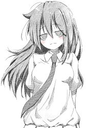 1girl absurdres azuminonomizua bags_under_eyes breasts closed_mouth dot_nose highres kuroki_tomoko lineart long_hair looking_at_viewer medium_breasts monochrome necktie shirt simple_background smile solo watashi_ga_motenai_no_wa_dou_kangaetemo_omaera_ga_warui! white_background