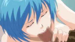 1boy 1girl animated animated_gif blue_hair censored closed_eyes fellatio haramasete_seiryuu-kun! hetero oral penis seiryuu_tougo short_hair suzaku_natsuhime