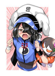 Rule 34 | 1girl, absurdres, black hair, brown eyes, character doll, commentary request, covered navel, cropped torso, crying, crying with eyes open, doll, emphasis lines, fate/grand order, fate (series), hair over one eye, hands up, hat, highres, lady yu doll, mole, mole under eye, open mouth, shirt, simple background, sleeveless, sleeveless shirt, solo, tanuki (siutkm0228), tears, white hat, xu fu (fate), xu fu (swimsuit avenger) (first ascension) (fate), yin yang, yin yang print