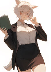 animal_ears archon_mark cat_ears cat_girl dark-skinned_female dark_skin facial_mark highres lyra-kotto miqo&#039;te office_lady whisker_markings white_eyes white_hair y&#039;shtola_rhul