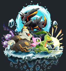absurdres alternate_color antennae aurora blush_stickers celebi dialga dusknoir gen_2_pokemon gen_3_pokemon gen_4_pokemon grovyle highres legendary_pokemon mythical_pokemon nintendo oroi_(kirby-0427) pokemon pokemon_(creature) pokemon_focus pokemon_mystery_dungeon pokemon_mystery_dungeon:_explorers_of_time/darkness/sky primal_dialga sableye sharp_teeth shiny_pokemon signature teeth