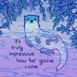 :3 animal animal_focus artist_name blue_theme english_text in_water leaf looking_at_viewer no_humans original otter plant signature thelatestkate