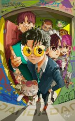 Rule 34 | 3girls, 4boys, ayase momo, black hair, brown eyes, brown hair, cat, commentary request, d design oku, dandadan, enjoji jin, glasses, multiple boys, multiple girls, pink hair, sakata kinta, shiratori aira (dandadan), takakura ken (dandadan), turbo granny (dandadan), unji zuma, vamola (dandadan)