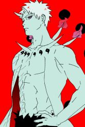 Rule 34 | 1boy, alternate form, colored skin, cracked skin, grey skin, horns, male focus, naruto (series), naruto shippuuden, obobkkp, red eyes, rinnegan, short hair, solo, spiked hair, spikes, uchiha obito, uchiha obito (juubi jinchuriki), white hair