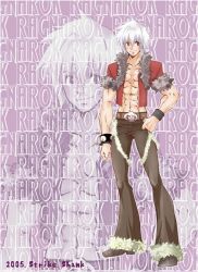 Rule 34 | 1boy, 2000s (style), 2005, abs, artist name, bad source, belt, brown belt, brown eyes, brown pants, closed mouth, commentary request, dagger, full body, fur-trimmed pants, fur-trimmed shirt, fur trim, holding, holding dagger, holding knife, holding weapon, john (strike-shank), knife, looking at viewer, male focus, navel, pants, ragnarok online, red shirt, rogue (ragnarok online), shirt, short hair, short sleeves, skull, smile, solo, standing, toned, toned male, weapon, zoom layer