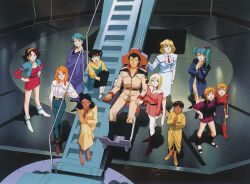Rule 34 | 1990s (style), 1boy, artist request, black hair, boots, bright noa, cecily fairchild, chair, char&#039;s counterattack, crossover, dark skin, dress, elpeo puru, four murasame, g gundam, gundam, gundam 0083, gundam f91, gundam zz, lalah sune, leina ashta, looking at viewer, military, military uniform, mobile suit gundam, multiple girls, nina purpleton, official art, orange hair, promotional art, puru two, quess paraya, rain mikamura, retro artstyle, sayla mass, scan, science fiction, shakti kareen, sitting, spacecraft, traditional media, tunic, victory gundam, zeta gundam
