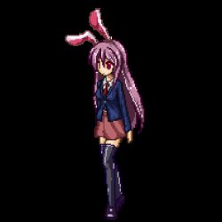 Rule 34 | 1girl, animal ears, animated, animated gif, black thighhighs, blazer, breasts, dress shirt, female ejaculation, female focus, female orgasm, jacket, kneeling, large breasts, long hair, lowres, miniskirt, monikano, necktie, open mouth, orgasm, pixel art, purple hair, pussy juice, rabbit ears, red eyes, red necktie, reisen udongein inaba, shirt, shoes, simple background, skirt, solo, spontaneous orgasm, standing, thighhighs, third-party edit, touhou, transparent background, trembling, very long hair, zettai ryouiki