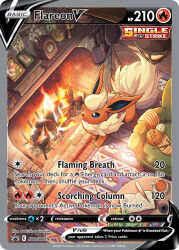 animal_focus armchair artist_name book breath_weapon breathing_fire candlestand card_(medium) chair character_name clock company_name copyright_name copyright_notice cup drink eevee english_text fire fireplace flareon gen_1_pokemon gunjima_souichirou mantle mantle_clock mug nintendo no_humans official_art open_book open_mouth picture_frame poke_ball_print pokemon pokemon_(creature) pokemon_card pokemon_focus pokemon_tcg quill rug solo table third-party_source trading_card yarn yarn_ball