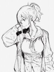 1girl artist_request expressionless highres monochrome sweater tagme