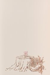 absurdres bailan1130 book bouquet flower grey_background highres limited_palette no_humans omori simple_background spoilers sunflower tree_stump