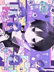 +_+ 2girls 4boys ^_^ aegyo_sal aqua_hair aubrey_(headspace)_(omori) aubrey_(omori) bag ball basil_(headspace)_(omori) basil_(omori) black_eyes black_hair black_tank_top blood bloody_knife blue_dress blue_eyes bow bright_pupils chibi closed_eyes commentary dress expressionless flower_wreath hair_bow head_wreath hero_(headspace)_(omori) hero_(omori) highres hiro_0607 holding holding_bag holding_ball holding_knife holding_stuffed_toy kel_(headspace)_(omori) kel_(omori) knife light_bulb looking_at_viewer male_focus mari_(headspace)_(omori) mari_(omori) multiple_boys multiple_girls neckerchief omori omori_(omori) open_mouth outline pajamas pink_blood pixelated purple_eyes purple_hair purple_shorts purple_theme red_neckerchief rocket short_hair shorts sideways smile solo_focus sparkle striped_clothes striped_pajamas stuffed_toy stylized_blood symbol-only_commentary tank_top upper_body white_outline white_pupils window_(computing)