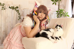 Rule 34 | 1girl, animal ears, asian, brown hair, cat ears, chouzuki maryou, highres, lipstick, makeup, photo (medium), plump, real life, solo