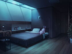 artist_request bed bedroom book ceiling_light chair clock desk desk_lamp door game_cg indoors lamp light_rays magia_record:_mahou_shoujo_madoka_magica_gaiden mahou_shoujo_madoka_magica moonlight night no_humans official_art pillow plant potted_plant round_window scenery stuffed_animal stuffed_rabbit stuffed_toy window wooden_floor