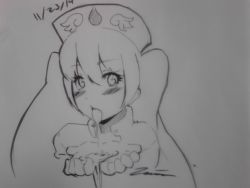 Rule 34 | 1girl, blush, cum, ebola-chan, female focus, gradient background, highres, monochrome, nurse, solo, tagme