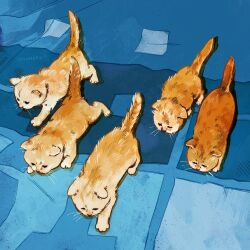 animal_focus brown_cat cat catwheezie gang gang_(meme) indoors meme no_humans orange_cat original simple_background spotted_fur