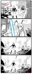 10s 2016 2girls animal_ears animated animated_gif baton_(weapon) comic dated electro_shock_prod electroshock_weapon energy_sword english_text finn_(star_wars) fn-2199 gapangman greyscale highres less-than-lethal_weapon lightsaber meme monochrome multiple_girls outdoors parody rabbit_ears reisen reisen_udongein_inaba science_fiction short_hair signature skirt spinning star_wars star_wars:_the_force_awakens stun_baton sword touhou weapon z6_riot_control_baton