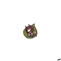1girl animal_ears brown_hair chibi fetal_position full_body hair_flaps highres horse_ears horse_girl horse_tail kashinoki_(koaaski) leaf negative_space sakura_chiyono_o_(umamusume) short_hair sleeping solo tail umamusume