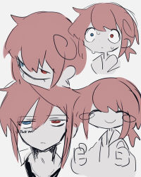 1boy absurdres black_shirt closed_eyes collarbone doodle english_text happy highres hood hood_down hoodie jitome male_focus multiple_views nervous nervous_sweating original pink_hair ponytail raito-kun_(uenomigi) shirt short_hair short_ponytail shrunken_irises sidelocks simple_background sketch smile sweat thumbs_up uenomigi upper_body white_background white_hoodie wide-eyed