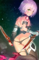 1girl ass bandages butt_crack dagger fate/apocrypha fate/grand_order fate_(series) jack_the_ripper jack_the_ripper_(fate/apocrypha) knife panties panty_pull tagme tattoo thighhighs underwear weapon yasuyuki