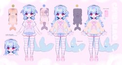 1girl 2024 absurdres bao_(vtuber) blue_hair chibi flat_chest glasses highres indie_virtual_youtuber loli madi_(weeniedesu) red_eyes socks striped_clothes striped_socks tail virtual_youtuber whale