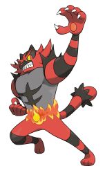 Rule 34 | absurdres, arm up, artist request, claws, clenched hand, clenched teeth, colored sclera, fire, full body, gen 7 pokemon, green eyes, highres, incineroar, nintendo, official art, pokemon, pokemon (creature), pokemon focus, pokemon sm, sharp teeth, solo, teeth, third-party source, transparent background, yellow sclera