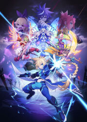 Rule 34 | 4boys, 6+girls, acura (gunvolt), ahoge, armor, azure striker gunvolt, azure striker gunvolt 2, azure striker gunvolt 3, blonde hair, braid, braided ponytail, brown hair, butterfly hair ornament, butterfly wings, chingisu, dark-skinned female, dark skin, electricity, energy wings, green hair, group picture, gun, gunvolt, hair ornament, headgear, highres, holding, holding gun, holding sword, holding weapon, insect wings, japanese clothes, joule (gunvolt), kirin (gunvolt), leotard, long hair, lumen (gunvolt), luxia (gunvolt), miko, multicolored hair, multiple boys, multiple girls, official art, pantera (gunvolt), pink hair, purple hair, red hair, roro (gunvolt), shiden (gunvolt), short hair, sword, two-tone hair, weapon, white armor, white hair, white leotard, wings, yellow cloak, zed (gunvolt), zonda (gunvolt)