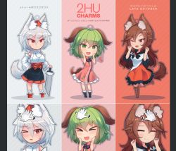 Rule 34 | &gt;:/, &gt;;d, &gt; &lt;, &gt; o, 3girls, :/, :d, ;d, = =, > <, animal ears, blush, brown hair, chibi, commentary, detached sleeves, dress, ehrrr, english text, fangs, geta, green eyes, green hair, hair between eyes, hands on own face, imaizumi kagerou, inubashiri momiji, kasodani kyouko, long hair, multiple girls, one eye closed, open mouth, headpat, red eyes, short hair, silver hair, smile, sword, tail, tengu-geta, touhou, v-shaped eyebrows, weapon, wolf ears, wolf tail, xd
