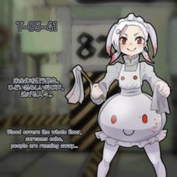 1girl all-around_helper apron asymmetrical_bangs blush cleaning_brush dress english_text grey_hair hair_ornament hairclip high_collar holding huyusaki_taiga juliet_sleeves lobotomy_corporation long_sleeves maid maid_headdress mop multicolored_hair pantyhose personification print_apron project_moon puffy_sleeves quad_tails cleaning_rag red_eyes red_hair smile smiley_face solo two-tone_hair v-shaped_eyebrows