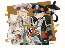 Rule 34 | 2boys, arms behind back, black coat, black hat, brothers, coat, collared shirt, eelektrik, emmet (pokemon), gen 5 pokemon, ginkgo leaf, gloves, grey hair, happy, hat, holding, holding leaf, ingo (pokemon), lampent, leaf, long sleeves, male focus, multiple boys, nintendo, onigiri (ahku5522), open mouth, pokemon, pokemon (creature), pokemon bw, shirt, short hair, siblings, twins, white coat, white gloves