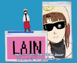1girl animal_print arms_at_sides asymmetrical_hair beanie bear_print black_shirt blue_background blue_outline brown_footwear character_name coat desktop_(computing) english_text giganticbuddha hair_ornament hairclip hat iwakura_lain long_skirt looking_at_viewer meme microsoft_windows outline paul_rudd pink_coat red_skirt serial_experiments_lain shirt short_hair simple_background single_sidelock skirt solo standing subtitled sunglasses tim_and_eric_awesome_show,_great_job! tim_and_eric_awesome_show_great_job! turtleneck user_interface window_(computing) windows_95 windows_classic x_hair_ornament
