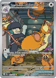 1boy aqua_hair artist_name belt black_hat black_pants black_shirt boots cable card_(medium) character_name clenched_hand company_name copyright_name copyright_notice digging dirt elbow_gloves english_text evolutionary_line from_side gen_1_pokemon gloves great_ball grey_belt grey_boots grey_gloves grin hat mekayu mouse_(animal) nintendo official_art open_mouth pants poke_ball pokemon pokemon_(creature) pokemon_card pokemon_frlg pokemon_tcg raticate rattata red_eyes shirt short_hair smile team_rocket team_rocket_grunt team_rocket_uniform teeth third-party_source trading_card very_short_hair waist_poke_ball