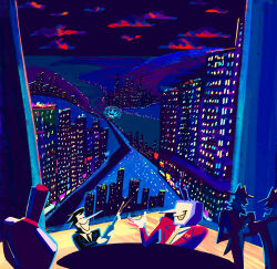 5boys absurdres alcohol ant_tenna bottle building champagne_bottle cloud cup deltarune drinking_glass foolishrat6 formal_clothes highres holding holding_bottle multiple_boys necktie pointy_nose queen_(deltarune) red_suit shadowguy_(deltarune) skyscraper spamton_g._spamton suit wine_glass yellow_necktie zapper_(deltarune)