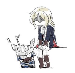 Rule 34 | 1boy, 1girl, anse1289567, armor, ascot, blindfold, blonde hair, brother and sister, duchess (elden ring), elden ring, elden ring nightreign, gloves, holding, long hair, ponytail, siblings, simple background, weapon, white ascot, white gloves, wylder (elden ring)