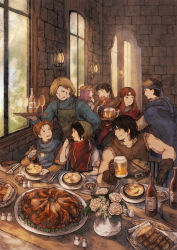 armor bandana black_hair blonde_hair breasts brown_hair cape circlet cleo_(suikoden) commentary_request flik_(suikoden) gensou_suikoden gensou_suikoden_i gloves gremio_(suikoden) headband highres long_hair maeka_(kumaekake) multicolored_hair multiple_boys multiple_girls odessa_silverberg pahn_(suikoden) scar short_hair smile ted_(suikoden) tir_mcdohl two-tone_hair very_short_hair viktor_(suikoden)