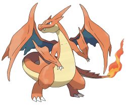 animal_focus blue_eyes bright_pupils charizard claws closed_mouth dragon dragon_wings fangs fire flame-tipped_tail full_body gen_1_pokemon highres mega_charizard_y mega_pokemon nintendo no_humans official_art pokemon pokemon_(creature) pokemon_focus pokemon_xy smile solo standing sugimori_ken tail third-party_source transparent_background v-shaped_eyes white_pupils wings wrist_wings