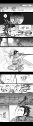 Rule 34 | 3boys, absurdres, aiming, angeal hewley, angel wings, armor, baggy pants, black hair, buster sword, cloud strife, crisis core final fantasy vii, cross scar, facial scar, final fantasy, final fantasy vii, finger on trigger, greyscale, gun, hair slicked back, highres, holding another&#039;s wrist, long hair, male focus, monochrome, multiple boys, muscular, muscular male, pants, pauldrons, rifle, scar, scar on cheek, scar on face, scope, shakunage1, shoulder armor, sideburns, sitting, sleeveless, sleeveless turtleneck, sniper rifle, spirit, spoken squiggle, squiggle, sweat, turtleneck, weapon, weapon on back, wings, zack fair