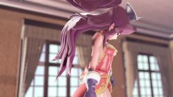 3d angela_(seiken_densetsu_3) animated ass breasts dancing gloves green_eyes jewelry leotard long_hair navel pointy_ears purple_eyes pussy seiken_densetsu seiken_densetsu_3 shoes audible_music sound square_enix video